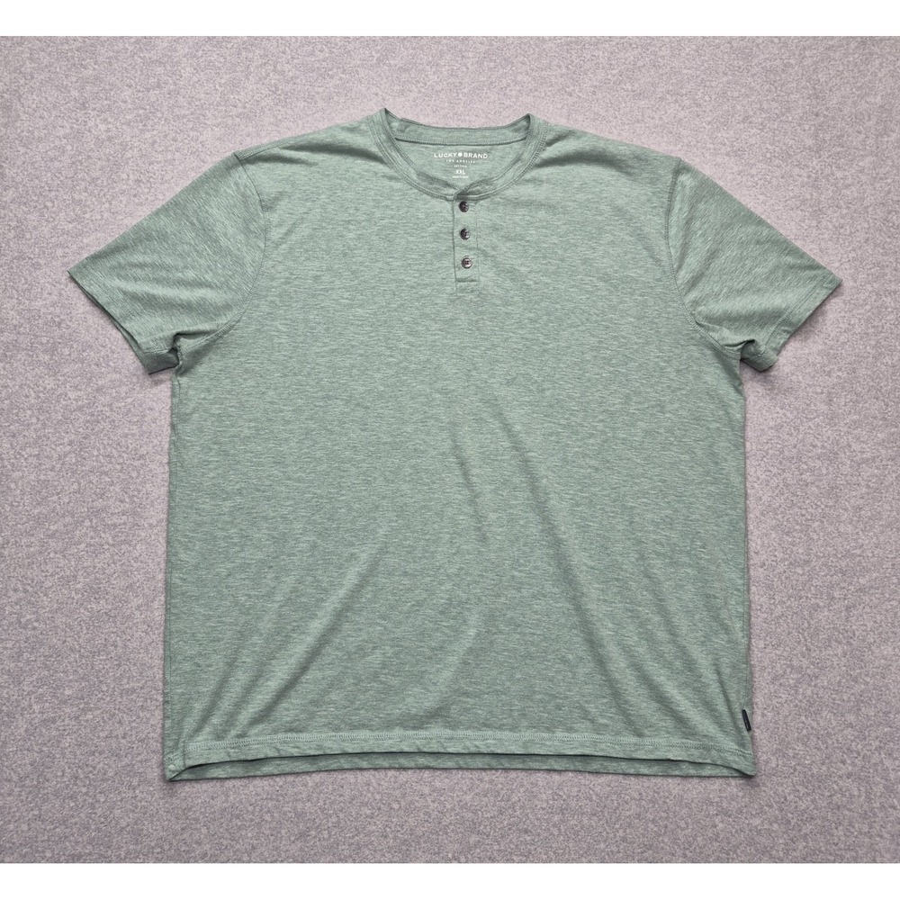 Lucky Brand Henley Shirt Men XXL Sage Green Heather Short Sleeve Knit Jersey Tee